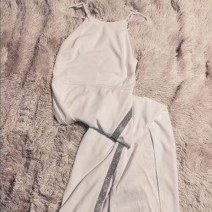 Floor length formal gown with high slit